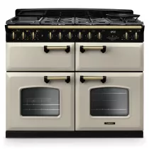 Cuisini&egrave;re mixte 110cm Falcon Classic Deluxe NGC Cr&egrave;me pastel laiton antique CLDLB110DFPPCR/AB-E1 3 fours / 5 foyers gaz 2 vitro