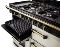 Cuisini&egrave;re mixte 110cm Falcon Classic Deluxe NGC Cr&egrave;me pastel laiton antique CLDLB110DFPPCR/AB-E1 3 fours / 5 foyers gaz 2 vitro