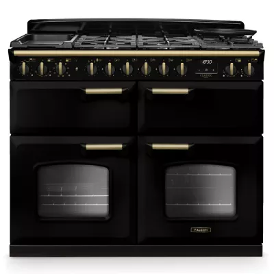 Cuisini�re mixte 110cm Falcon Classic Deluxe NGC Noir laiton antique CLDLB110DFPGBL/AB-E1 3 fours / 5 foyers gaz + 2 vitro