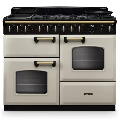 Cuisini�re mixte 110cm Falcon Classic Deluxe NGC OC Cr�me pastel laiton antique CLDLO110DFPPCR/AB-E1 3 fours / 5 gaz + 2 vitro