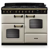 Cuisini&egrave;re mixte 110cm Falcon Classic Deluxe NGC OC Cr&egrave;me pastel laiton antique CLDLO110DFPPCR/AB-E1 3 fours / 5 gaz + 2 vitro