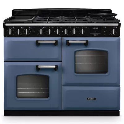Cuisini�re mixte 110cm Falcon Classic Deluxe NGC OC Roche bleue chrom� CLDLO110DFPSTB/CM-E1 3 fours / 5 gaz + 2 vitro
