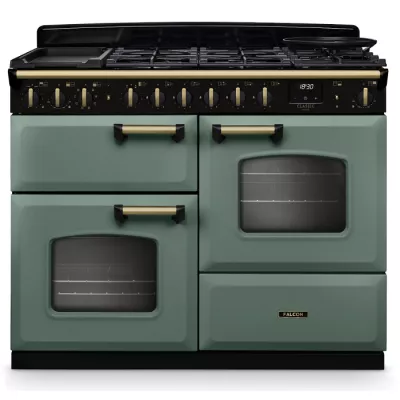 Cuisini�re mixte 110cm Falcon Classic Deluxe NGC OC Vert min�ral laiton antique CLDLO110DFPMGR/AB-E1 3 fours / 5 gaz + 2 vitro