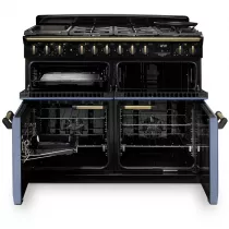 Cuisini&egrave;re mixte 110cm Falcon Classic Deluxe NGC Roche bleue laiton antique CLDLB110DFPSTB/AB-E1 3 fours / 5 foyers gaz 2 vitro