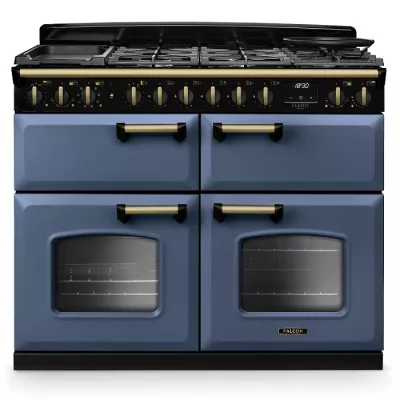 Cuisini�re mixte 110cm Falcon Classic Deluxe NGC Roche bleue laiton antique CLDLB110DFPSTB/AB-E1 3 fours / 5 foyers gaz 2 vitro