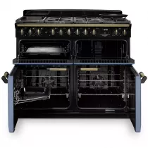 Cuisini&egrave;re mixte 110cm Falcon Classic Deluxe NGC Roche bleue laiton antique CLDLB110DFPSTB/AB-E1 3 fours / 5 foyers gaz 2 vitro