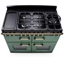 Cuisini&egrave;re mixte 110cm Falcon Classic Deluxe NGC Vert min&eacute;ral laiton antique CLDLB110DFPMGR/AB-E1 3 fours / 5 foyers gaz 2 vitro