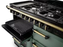 Cuisini&egrave;re mixte 110cm Falcon Classic Deluxe NGC Vert min&eacute;ral laiton antique CLDLB110DFPMGR/AB-E1 3 fours / 5 foyers gaz 2 vitro