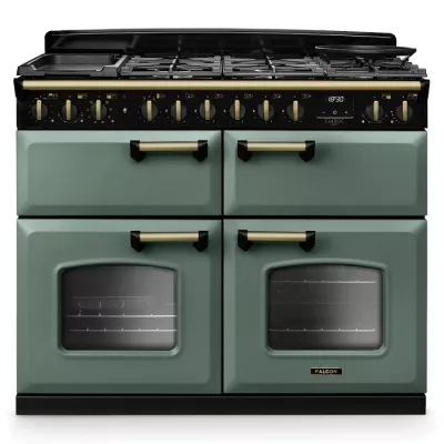 Cuisini�re mixte 110cm Falcon Classic Deluxe NGC Vert min�ral laiton antique CLDLB110DFPMGR/AB-E1 3 fours / 5 foyers gaz 2 vitro