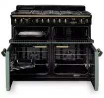 Cuisini&egrave;re mixte 110cm Falcon Classic Deluxe NGC Vert min&eacute;ral laiton antique CLDLB110DFPMGR/AB-E1 3 fours / 5 foyers gaz 2 vitro