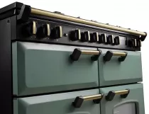 Cuisini&egrave;re mixte 110cm Falcon Classic Deluxe NGC Vert min&eacute;ral laiton antique CLDLB110DFPMGR/AB-E1 3 fours / 5 foyers gaz 2 vitro
