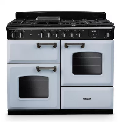 Cuisini�re mixte 110cm Falcon Classic NGC Bleu pastel Chrom� CLO110DFPMSB/CM-E1 3 fours �lectriques / 6 foyers gaz