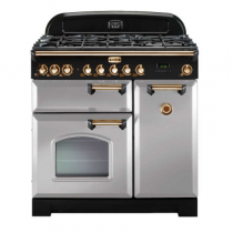 Cuisinière mixte 90cm Falcon Classic Deluxe Gris Perle Laiton CDL90DFRP/B-EU 3 fours électriques / 5 foyers gaz