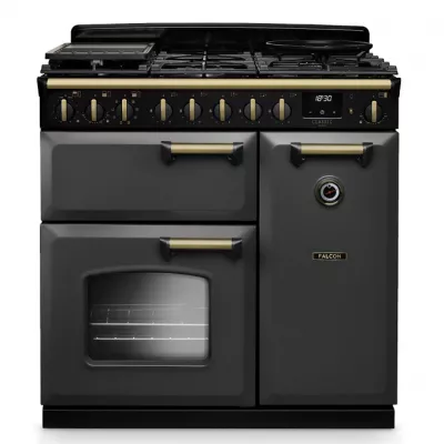 Cuisini�re mixte 90cm Falcon Classic Deluxe NGC Ardoise laiton antique CLDL90DFPSLT/AB-E1 3 fours �lectriques / 5 foyers gaz