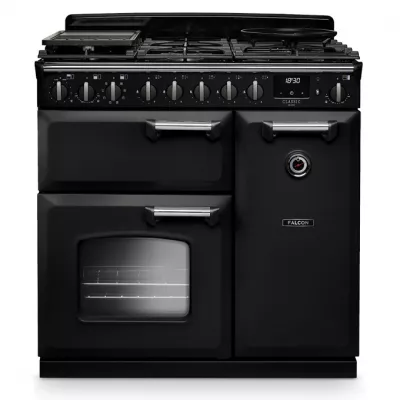 Cuisini�re mixte 90cm Falcon Classic Deluxe NGC Charbon chrom� CLDL90DFPCBL/CM-E1 3 fours �lectriques / 5 foyers gaz