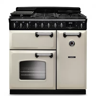 Cuisini�re mixte 90cm Falcon Classic Deluxe NGC Cr�me pastel chrom� CLDL90DFPPCR/CM-E1 3 fours �lectriques 5 foyers gaz