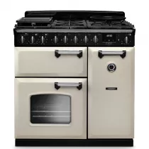 Cuisini&egrave;re mixte 90cm Falcon Classic Deluxe NGC Cr&egrave;me pastel chrom&eacute; CLDL90DFPPCR/CM-E1 3 fours &eacute;lectriques 5 foyers gaz