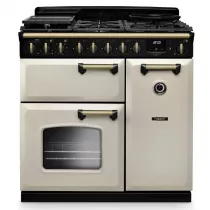 Cuisini&egrave;re mixte 90cm Falcon Classic Deluxe NGC Cr&egrave;me pastel laiton antique CLDL90DFPPCR/AB-E1 3 fours &eacute;lectriques 5 foyers gaz