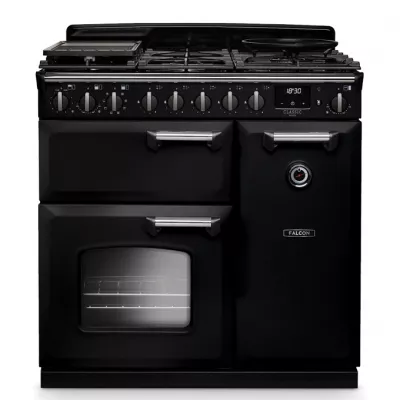 Cuisini�re mixte 90cm Falcon Classic Deluxe NGC Noir chrom� CLDL90DFPGBL/CM-E1 3 fours �lectriques / 5 foyers gaz