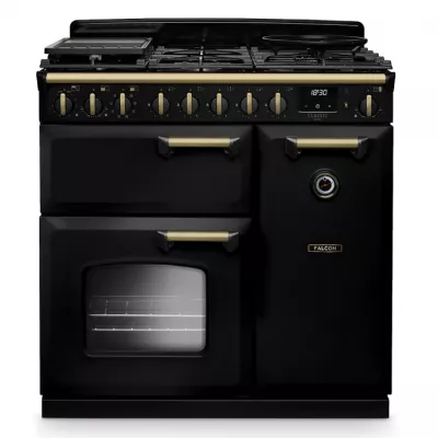 Cuisini�re mixte 90cm Falcon Classic Deluxe NGC Noir laiton antique CLDL90DFPGBL/AB-E1 3 fours �lectriques / 5 foyers gaz