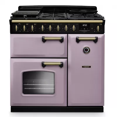 Cuisini�re mixte 90cm Falcon Classic Deluxe NGC Parme laiton antique CLDL90DFPBOR/AB-E1 3 fours �lectriques / 5 foyers gaz