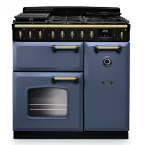 Cuisini&egrave;re mixte 90cm Falcon Classic Deluxe NGC Roche bleue laiton antique CLDL90DFPSTB/AB-E1 3 fours &eacute;lectriques / 5 foyers gaz