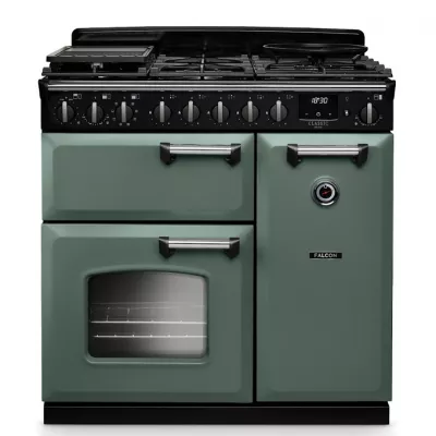 Cuisini�re mixte 90cm Falcon Classic Deluxe NGC Vert min�ral chrom� CLDL90DFPMGR/CM-E1 3 fours �lectriques / 5 foyers gaz
