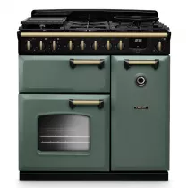 Cuisini&egrave;re mixte 90cm Falcon Classic Deluxe NGC Vert min&eacute;ral laiton antique CLDL90DFPMGR/AB-E1 3 fours &eacute;lectriques / 5 foyers ga