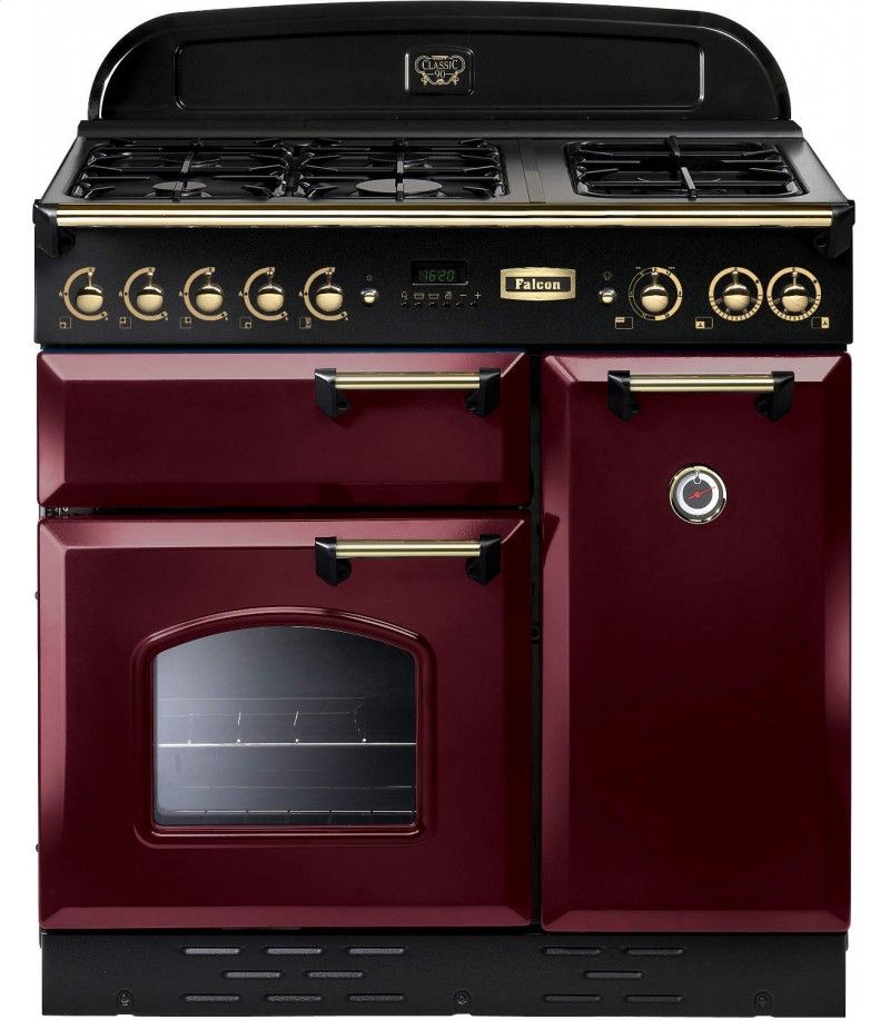 Cuisinière mixte 90cm Falcon Classic Deluxe Rouge Airelle Laiton  CDL90DFCY/B-EU 3 fours électriques / 5 foyers gaz