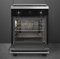 Cuisinière Sinfonia 60cm Four multifonction pyrolyse / 4 foyers induction Noir - SMEG Elite Réf. C6IPBLT2