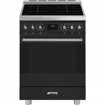 Cuisinière Sinfonia 60cm Four multifonction pyrolyse / 4 foyers induction Noir mat - SMEG Elite Réf. C6IPMBM2