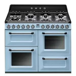 Cuisini�re Victoria 110cm 2 fours Vapor Clean 63l + 1 gril / 7 br�leurs gaz Bleu Azur - SMEG R�f. TR4110AZ