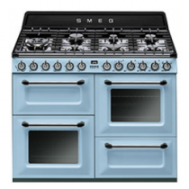 Cuisinière Victoria 110cm 2 fours Vapor Clean 63l + 1 gril / 7 brûleurs gaz Bleu Azur - SMEG Réf. TR4110AZ