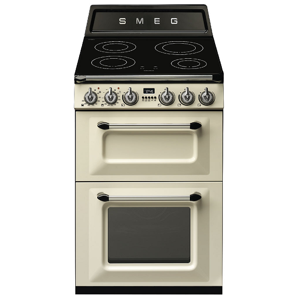 Cuisinière Victoria 60cm 1 four électrique 61l + 1 four électrique 35l / 4  foyers induction Crème - SMEG Elite Réf. TR62IP2