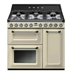 Cuisini�re Victoria 90cm 2 fours 66+63l + 1 gril / 6 br�leurs gaz Cr�me - SMEG R�f. TR93P