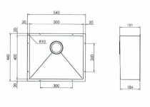 Cuve sous plan Vibrato 54x44cm Inox lisse / manette carrée inox - LUISINA Réf. EVSP57IL10