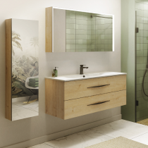Demi-colonne flaconnier Bento - 1 porte miroir - Décor bois au choix - DECOTEC Réf. 1797121 / 1797131