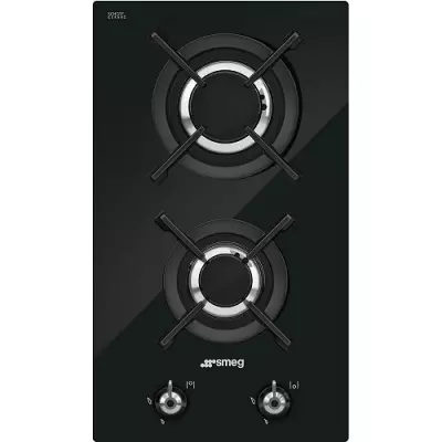 Domino gaz Classica 30cm 2 foyers verre noir / manettes inox - SMEG Elite R�f. PV332CN