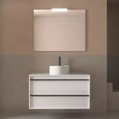 Ensemble ATTILA 100cm meuble 2 tiroirs Blanc satin� + plan (vasque & miroir en option) - Salgar R�f. 104964