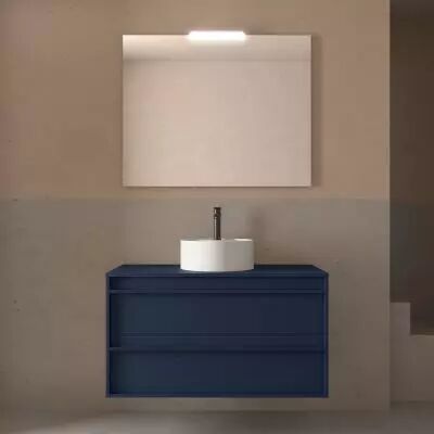 Ensemble ATTILA 100cm meuble 2 tiroirs Bleu satin� + plan (vasque & miroir en option) - Salgar R�f. 104966