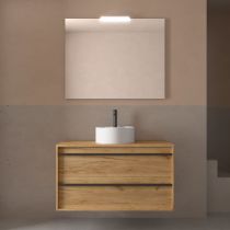 Ensemble ATTILA 100cm meuble 2 tiroirs Chêne Africain + plan (vasque & miroir en option) - Salgar Réf. 104970