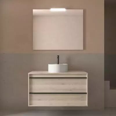 Ensemble ATTILA 100cm meuble 2 tiroirs Ch�ne naturel + plan (vasque & miroir en option) - Salgar R�f. 104969
