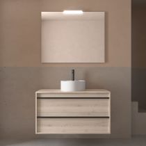 Ensemble ATTILA 100cm meuble 2 tiroirs Chêne naturel + plan (vasque & miroir en option) - Salgar Réf. 104969