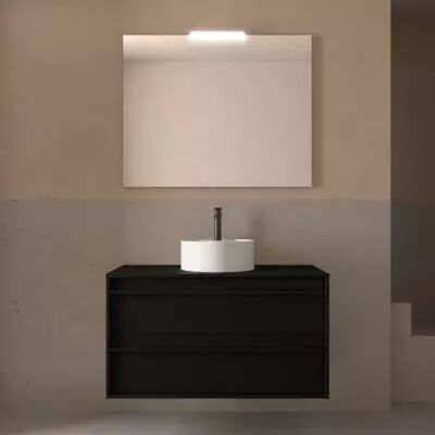 Ensemble ATTILA 100cm meuble 2 tiroirs Noir satin� + plan (vasque & miroir en option) - Salgar R�f. 104965