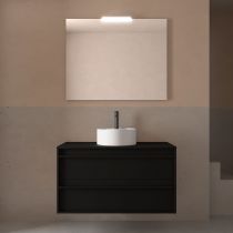 Ensemble ATTILA 100cm meuble 2 tiroirs Noir satiné + plan (vasque & miroir en option) - Salgar Réf. 104965