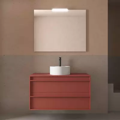Ensemble ATTILA 100cm meuble 2 tiroirs Rouge satin� + plan (vasque & miroir en option) - Salgar R�f. 104968