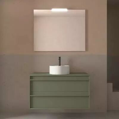 Ensemble ATTILA 100cm meuble 2 tiroirs Vert satin� + plan (vasque & miroir en option) - Salgar R�f. 104967