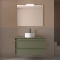 Ensemble ATTILA 100cm meuble 2 tiroirs Vert satiné + plan (vasque & miroir en option) - Salgar Réf. 104967