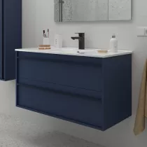 Ensemble ATTILA 101cm Bleu satin&eacute; meuble 2 tiroirs + vasque (miroir en option) - SALGAR R&eacute;f. 104725
