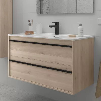 Ensemble ATTILA 101cm Ch�ne naturel meuble 2 tiroirs + vasque (miroir en option)  - SALGAR R�f. 104728